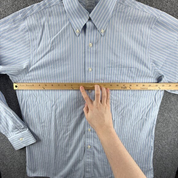 Brooks Brothers Regent Striped Cotton Non-Iron 16.5 35 Button-Down Blue Pocket - Picture 5 of 13